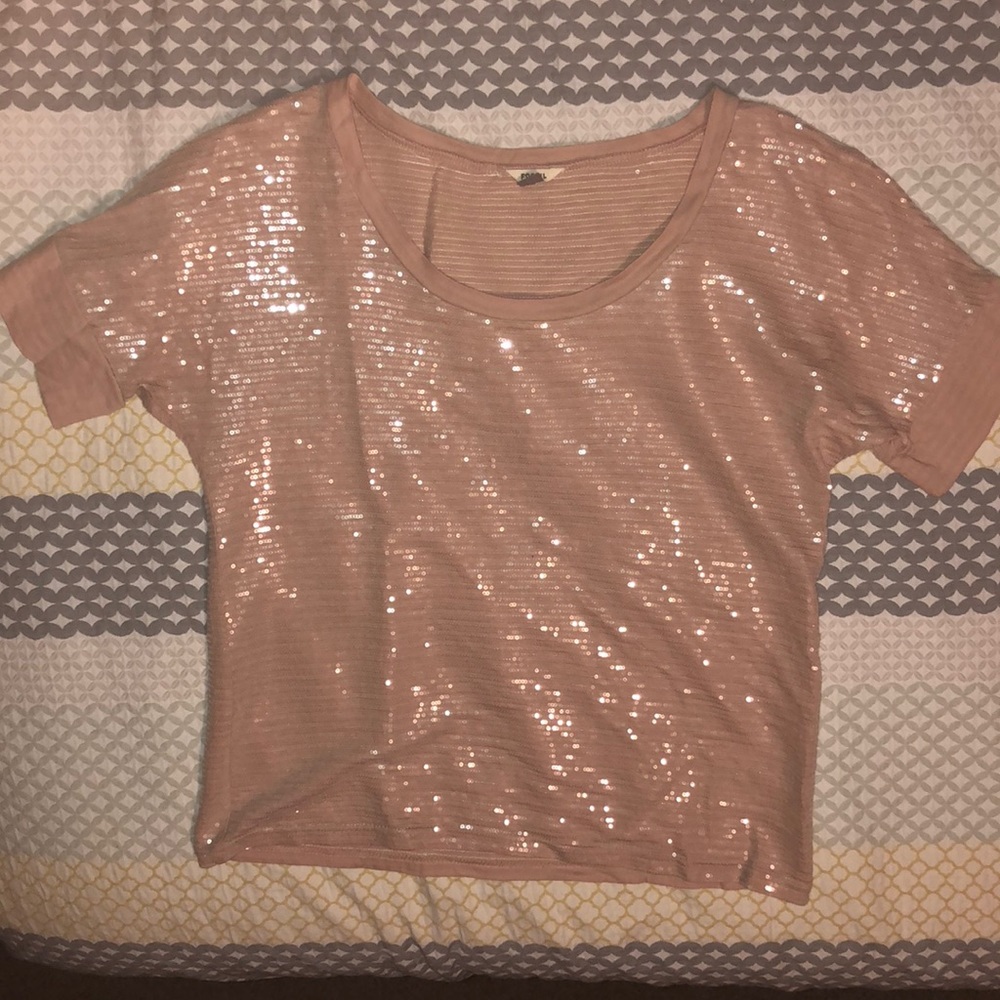 Fossil Sequined Pink and Cream Striped Top